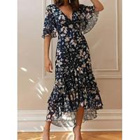 Women's Ruffle V Neck Flutter Sleeve Maxi Dress Party Short Sleeve Summer Spring Lightinthebox