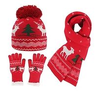 Santa Suit Gloves Hat Scarf Women's Girls' Dailywear Christmas Christmas New Year Kid's Adults' Party Christmas Vacation 100% Acrylic Gloves Scarf Hat miniinthebox - thumbnail