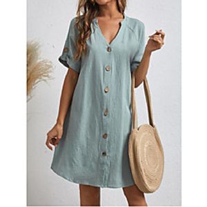 2021 amazon wish cross-border new women's solid color loose v-neck single-breasted dress miniinthebox