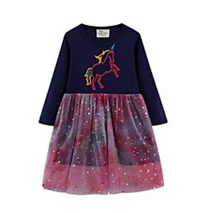 Kids Little Girls' Dress Unicorn Animal Print Purple Knee-length Long Sleeve Basic Dresses Fall Regular Fit 3-10 Years miniinthebox