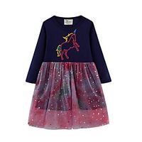 Kids Little Girls' Dress Unicorn Animal Print Purple Knee-length Long Sleeve Basic Dresses Fall Regular Fit 3-10 Years miniinthebox - thumbnail