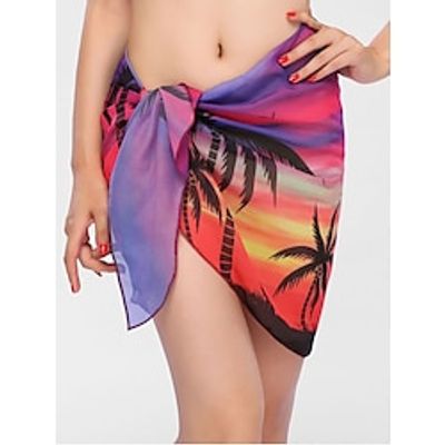 Women's Skirt Wrap Skirt Above Knee Polyester Blue Purple Orange Skirts Summer Print Tulle Beach Wear Casual Holiday Casual Daily One-Size Lightinthebox