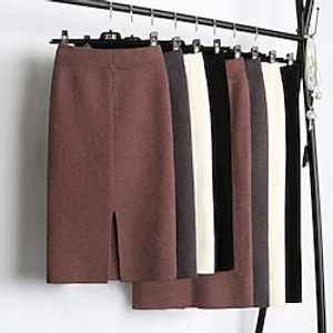 Women's Skirt Work Skirts Midi Knit Creamy-white Black Brown Grey Skirts Split Fashion Office / Career Daily 9916# 9918# miniinthebox