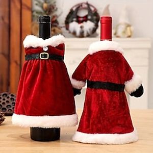 Christmas Wine Bottle Cover, Handmade Wine Bottle Gift Bags, Xmas Party Decorations, Christmas Theme Dress Shape Red Wine Bottle Decoration, Christmas Decor miniinthebox