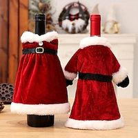 Christmas Wine Bottle Cover, Handmade Wine Bottle Gift Bags, Xmas Party Decorations, Christmas Theme Dress Shape Red Wine Bottle Decoration, Christmas Decor miniinthebox - thumbnail