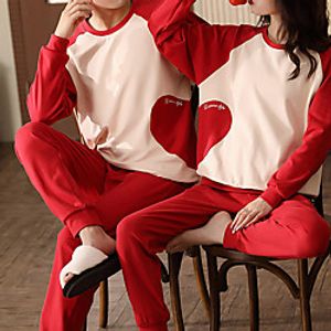 Women's Breathable Gift Pajamas Sets Home Daily Bed Valentine's Day Elastic Waist Print Heart Cotton Lovers Fashion Soft Sweet T shirt Pant Spring Summer Crew Neck Long Sleeve Long Pant Lightinthebox