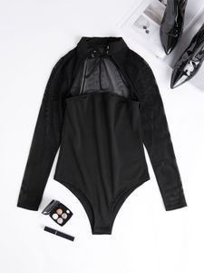 CHRISTMAS SALE Black Cut Out Crew Neck Long Sleeves Bodysuit
