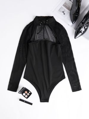 CHRISTMAS SALE Black Cut Out Crew Neck Long Sleeves Bodysuit