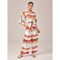 Floral Cuban Collar Cropped Top Wide leg Pants Set