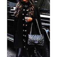 Women's Cloak  Capes Long Coat Winter Coat Thermal Warm Pea Coat Double Breasted Trench Coat Fall Party Elegant Lady Jacket Long Sleeve Black Army Green Orange Lightinthebox - thumbnail