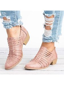 Plain Chunky Mid Heeled Point Toe Outdoor Ankle Boots