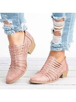Plain Chunky Mid Heeled Point Toe Outdoor Ankle Boots - thumbnail