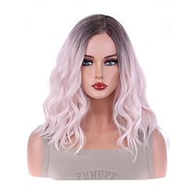 Synthetic Wig Curly Asymmetrical Machine Made Wig Medium Length A1 Synthetic Hair Women's Soft Classic Easy to Carry Pink Ombre Lightinthebox