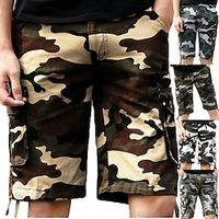 Men's Cargo Shorts Shorts Leg Drawstring 6 Pocket Print Camouflage Comfort Outdoor Daily Going out 100% Cotton Fashion Streetwear Black Army Green miniinthebox - thumbnail
