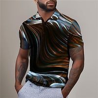 Optical Illusion Men's Subcultural 3D Print Polo Shirt Party Vacation Streetwear Pique Polo Shirt Short Sleeve Turndown Polo Shirts Wine Blue Summer S M L Micro-elastic Lapel Polo Lightinthebox