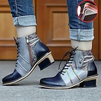 Women's Boots Lace Up Boots Handmade Shoes Vintage Shoes Daily Booties Ankle Boots Winter Sparkling Glitter Zipper Lace-up Chunky Heel Round Toe Vintage Casual Comfort Leather Polyester Sheepskin Lightinthebox - thumbnail