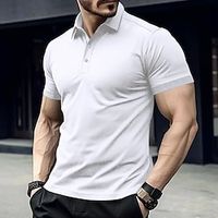 Men's Polo Shirt Golf Shirt Work Casual Lapel Short Sleeve Basic Modern Plain Button Spring  Summer Regular Fit Black White Yellow Red Navy Blue Royal Blue Polo Shirt Lightinthebox