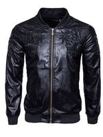 Black Embroidery PU Leather Men Jacket - thumbnail