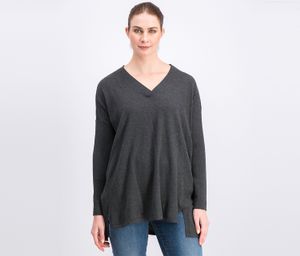 Womens Long Sleeve High-Low Tunic Top  Charcoal