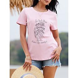 Women's T shirt Tee 100% Cotton Letter Party Daily Pink Short Sleeve Stylish Crew Neck Coachella Summer Lightinthebox