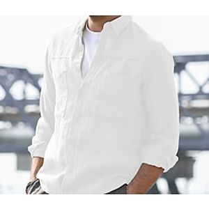 Men's Shirt Linen Shirt Solid Color Turndown White Outdoor Street Long Sleeve Button-Down Clothing Apparel Fashion Casual Breathable Comfortable  Summer  Summer Lightinthebox