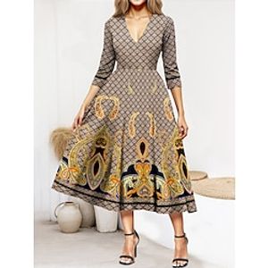 Women's Paisley Dress Casual Dress Floral Paisley Print V Neck Midi Dress Streetwear A Line Street Date 34 Length Sleeve Regular Fit Yellow Blue Purple Spring S M L XL XXL Lightinthebox