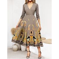 Women's Paisley Dress Casual Dress Floral Paisley Print V Neck Midi Dress Streetwear A Line Street Date 34 Length Sleeve Regular Fit Yellow Blue Purple Spring S M L XL XXL Lightinthebox - thumbnail