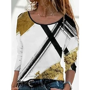 Women's T shirt Tee Graphic Patterned Casual Weekend Painting T shirt Tee Long Sleeve Print Round Neck Basic White S / 3D Print miniinthebox