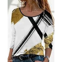 Women's T shirt Tee Graphic Patterned Casual Weekend Painting T shirt Tee Long Sleeve Print Round Neck Basic White S / 3D Print miniinthebox - thumbnail