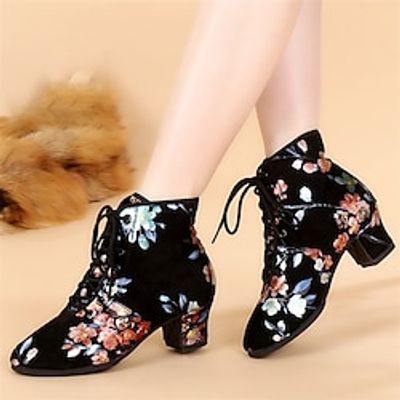 Women's Dance Boots Practice Trainning Dance Shoes Performance Training Heel Flower Cuban Heel Round Toe Lace-up Adults' Black miniinthebox Women's Dance Boots Practice Trainning Dance Shoes Performance Training Heel Flower Cuban Heel Round Toe Lace-up Adults' Black miniinthebox