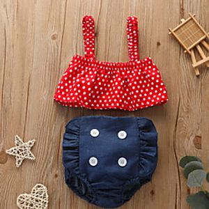2 Pieces Baby Girls' Basic Polka Dot Sleeveless Regular T-shirt  Shorts Clothing Set Red miniinthebox
