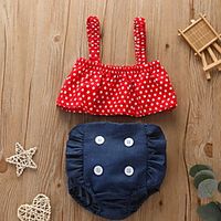 2 Pieces Baby Girls' Basic Polka Dot Sleeveless Regular T-shirt  Shorts Clothing Set Red miniinthebox - thumbnail