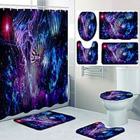 Digital Printing Bathroom Shower Curtain Leisure Toilet Four-piece Set Including Hooks and Cushions Lightinthebox - thumbnail