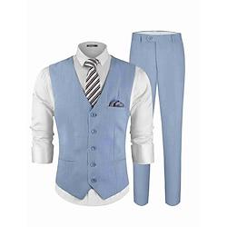 Light Blue Pink Dusty Blue Men's Wedding Linen Suits Solid Colored 2 Piece Tailored Fit 2024 Lightinthebox