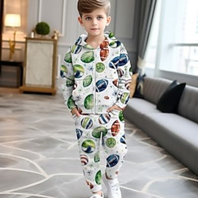 Boys 3D Graphic Hoodie  Sweatpants Set Long Sleeve 3D Printing Fall Winter Active Fashion Cool Polyester Kids 3-12 Years Zip Hooded Outdoor Street Vacation Regular Fit Lightinthebox