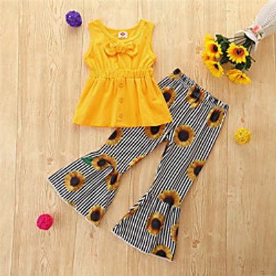 Kids Girls' Children's Day Clothing Set 2 Pieces Sleeveless Yellow Solid Color Loose Party Outdoor Basic Daily Regular 1-5 Years miniinthebox
