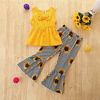 Kids Girls' Children's Day Clothing Set 2 Pieces Sleeveless Yellow Solid Color Loose Party Outdoor Basic Daily Regular 1-5 Years miniinthebox - thumbnail