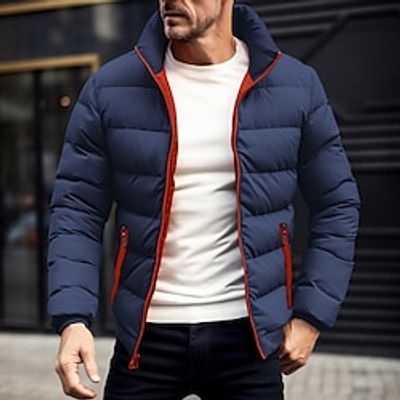 Men's Winter Coat Winter Jacket Puffer Jacket Zipper Pocket Polyster Pocket Outdoor Date Casual Daily Regular Fashion Casual Thermal Warm Windproof Winter Plain Wine Black Navy Blue Blue Puffer Jacket Lightinthebox