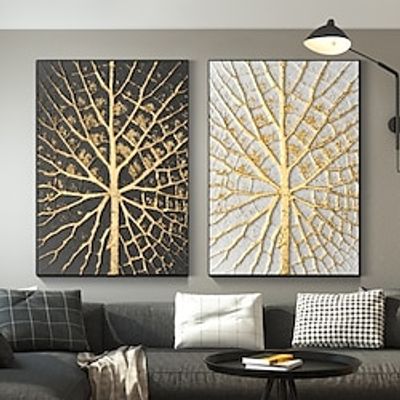 Abstract Gold Leaf Landscape Oil Painting on Canvas Handpainted Gold Foil Texture Acrylic 2 Sets Abstract Art Modern Art Minimalist Decor miniinthebox Abstract Gold Leaf Landscape Oil Painting on Canvas Handpainted Gold Foil Texture Acrylic 2 Sets Abstract Art Modern Art Minimalist Decor miniinthebox
