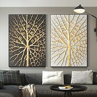 Abstract Gold Leaf Landscape Oil Painting on Canvas Handpainted Gold Foil Texture Acrylic 2 Sets Abstract Art Modern Art Minimalist Decor miniinthebox - thumbnail