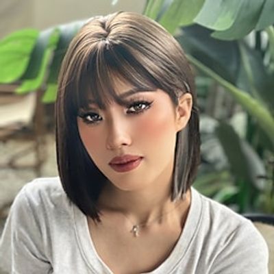 Cosplay Costume Wig Synthetic Wig Straight Bob Neat Bang Machine Made Wig 12 inch Brown / White Synthetic Hair Women's Multi-color miniinthebox