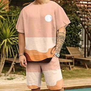 Men's Shorts and T Shirt Set T-Shirt Outfits Graphic Sunset Crew Neck Clothing Apparel 3D Print Outdoor Daily Short Sleeve 3D Print 2 Piece 2pcs Designer Casual Comfortable Lightinthebox