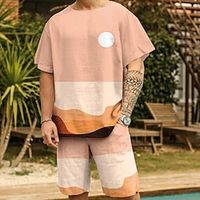 Men's Shorts and T Shirt Set T-Shirt Outfits Graphic Sunset Crew Neck Clothing Apparel 3D Print Outdoor Daily Short Sleeve 3D Print 2 Piece 2pcs Designer Casual Comfortable Lightinthebox - thumbnail