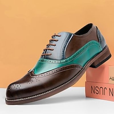 Men's Oxfords Derby Shoes Retro Formal Shoes Brogue Walking Casual Daily Leather Comfortable Booties  Ankle Boots Loafer Black And White Blue  Yellow Black  Yellow Spring Fall Lightinthebox