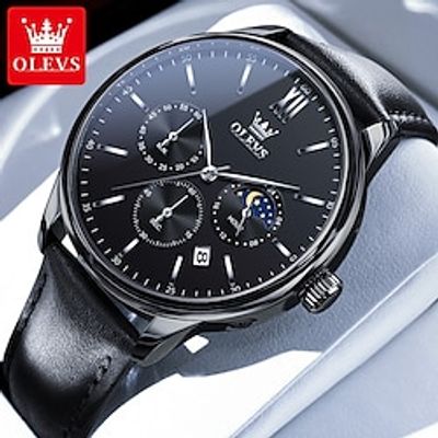 OLEVS Men Quartz Watch Fashion Casual Wristwatch Moon phase Calendar Chronograph Waterproof Leather Watch Lightinthebox OLEVS Men Quartz Watch Fashion Casual Wristwatch Moon phase Calendar Chronograph Waterproof Leather Watch Lightinthebox