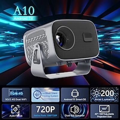 A10 Projector Android 11 Dual WIFI BT5.0 Portable 3D Home Theater Smart TV phone LED Movie projector Lightinthebox