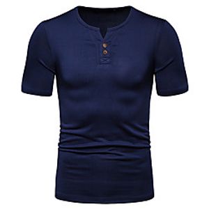 Men's T shirt non-printing Solid Colored Button-Down Short Sleeve Casual Tops Simple Casual Black Wine Navy Blue Lightinthebox
