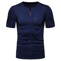 Men's T shirt non-printing Solid Colored Button-Down Short Sleeve Casual Tops Simple Casual Black Wine Navy Blue Lightinthebox - thumbnail