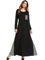 Casual Stripes Stitching Long Sleeve Maxi Dresses