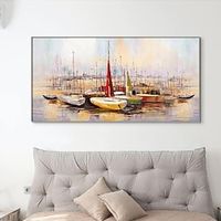 Large Hand Painted Wall Art Sail boat Party Oil Painting Handmade Seascape Texture Painting Art Colorful Boat picture Wall Art Home Decoration Decor Rolled Canvas No Frame Unstretched Lightinthebox - thumbnail